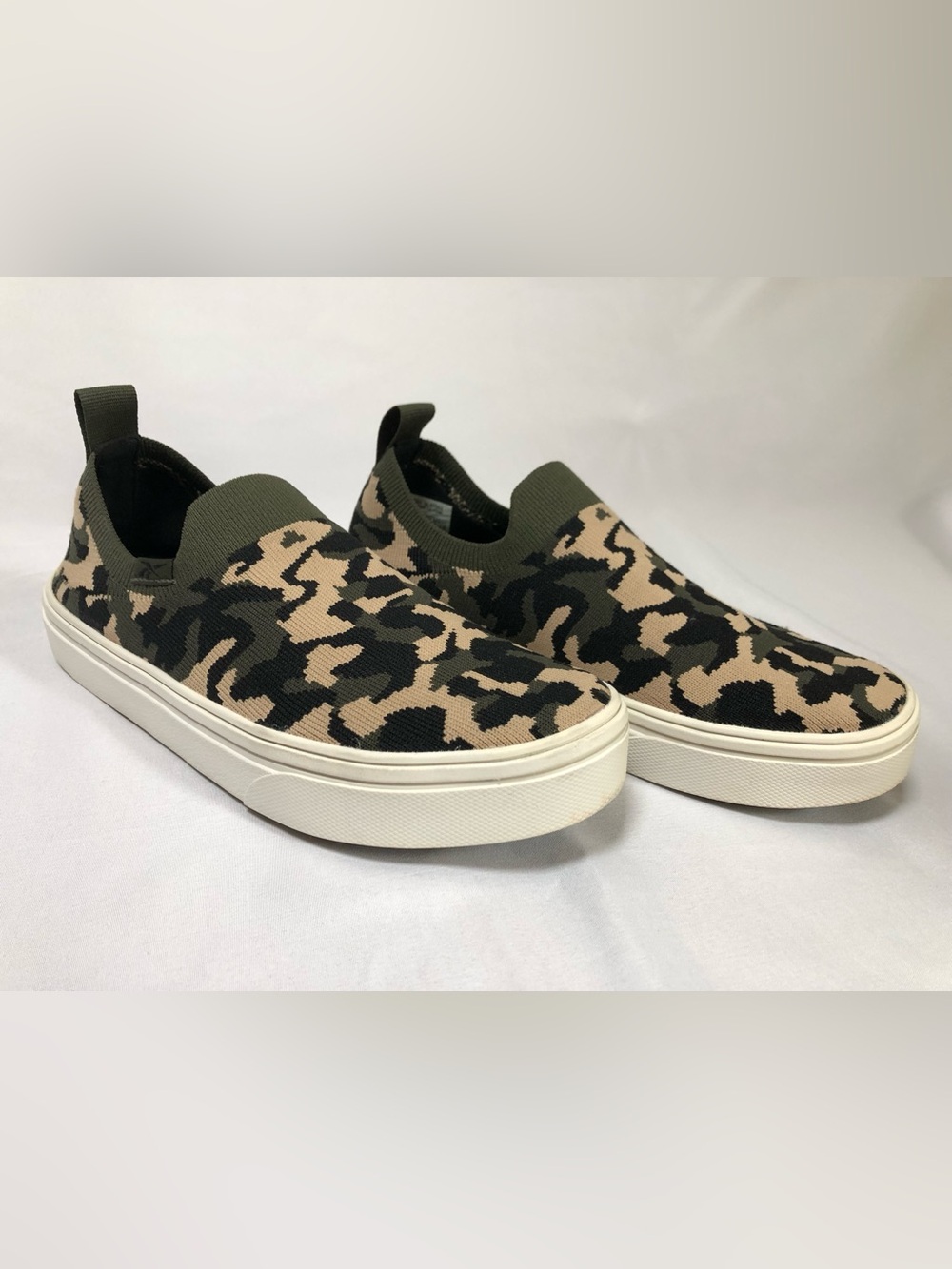 Reebok Womens Camo Slip-On Sneakers - Olive, Tan & Black